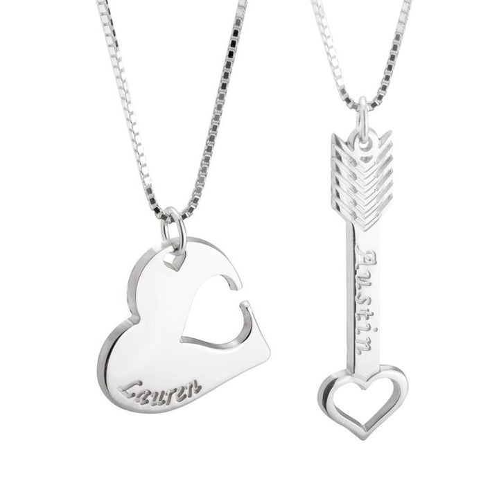 Heart & Arrow Interlocking Couple Necklace