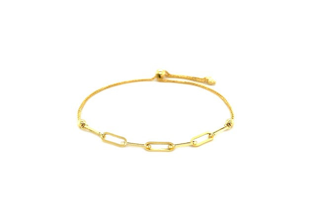 14K Yellow Gold Adjustable Bracelet with Paperclip Chain