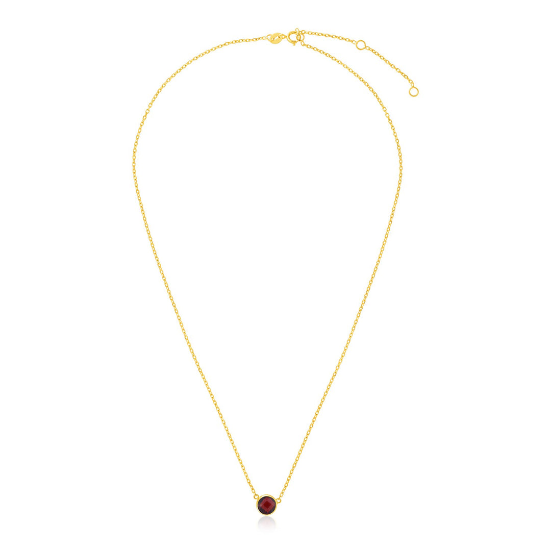14k Yellow Gold 17 inch Necklace with Round Garnet
