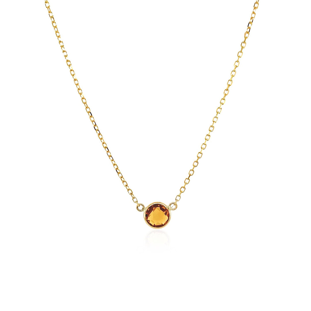 14k Yellow Gold 17 inch Necklace with Round Citrine