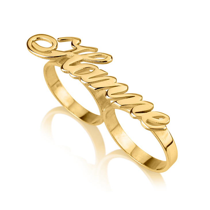 Gold two 2025 finger name ring