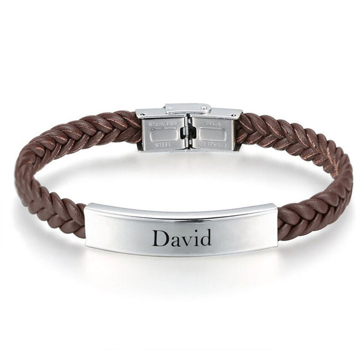 Men's Twisted Leather Name Bracelet