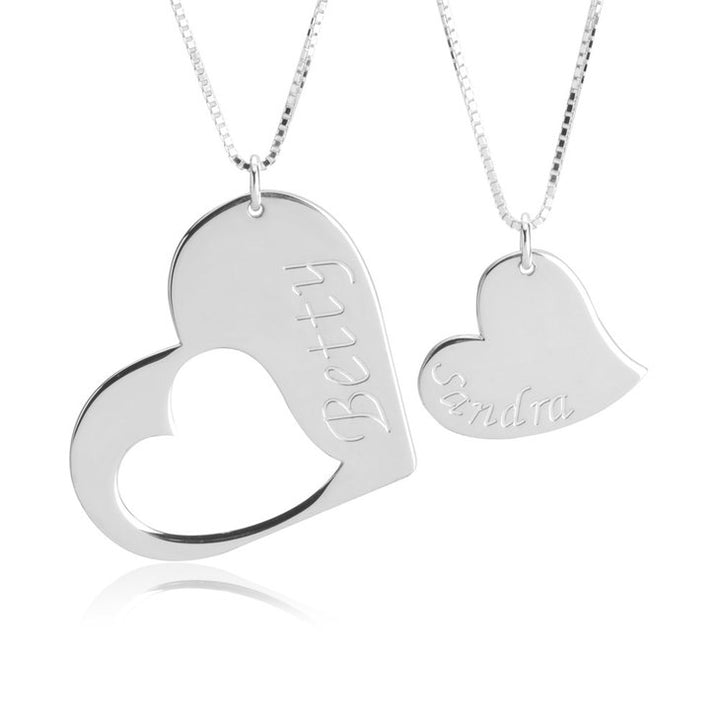 Mother Daughter Heart Necklace Set